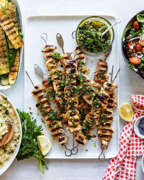 Grilled Chicken Kebabs with Pistachio Gremolata
