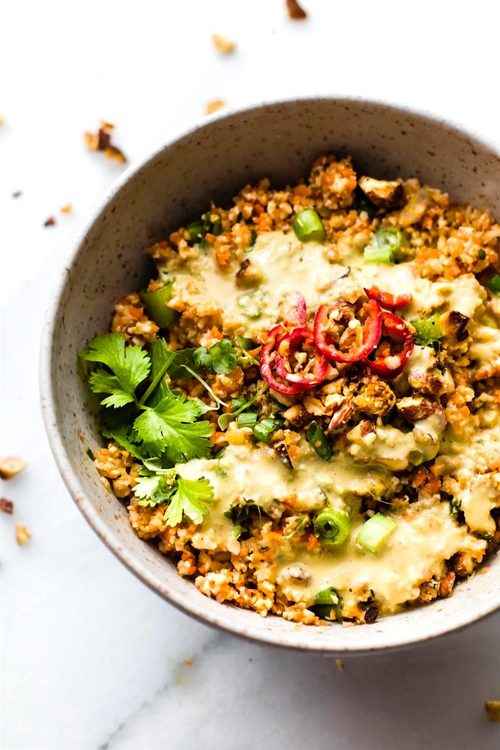 Thai Cauliflower Rice Salad with Avocado Cream Dressing
